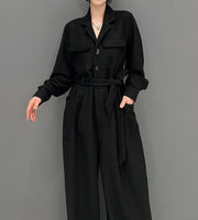 High Quality Loose Wide Leg Long Sleeve Solid Color One Piece Jumpsuit