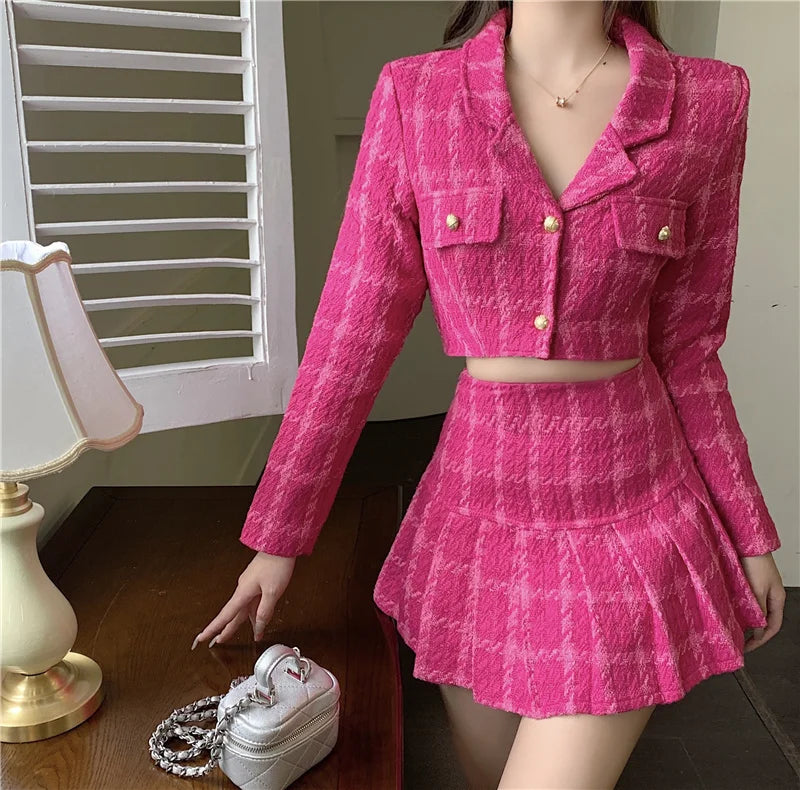 Vintage tweed two-piece set short jacket and high quality skirt