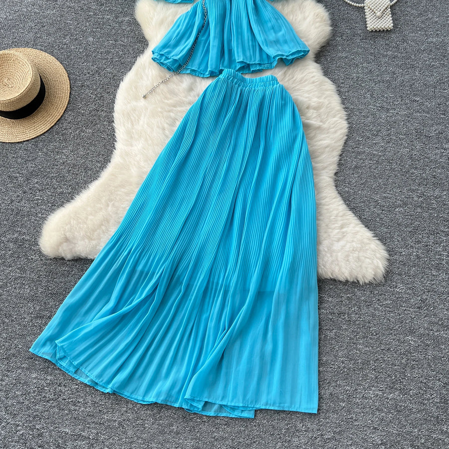 Chic Elegant Three-dimensional Ruched slim chain casual Sexy Evening Fashion fairycore women clothing Two Piece Set