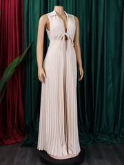 Sexy Deep V Neck Pleated Jumpsuits High Quality Sleeveless Wide Leg Pants