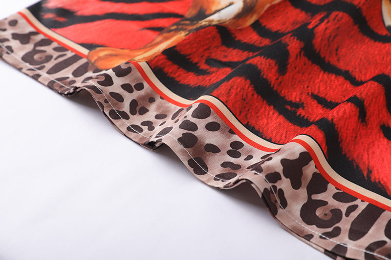 High Quality Vintage High Waist Sleeveless Leopard Dress