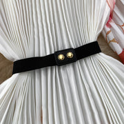 High Quality High Waist Short Sleeve Color Print Pleated O-Neck Dress
