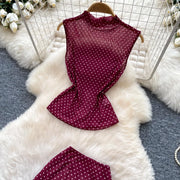 French-style gentle polka dot sleeveless two-piece set for women Summer slim-fit elegant business suit