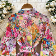 High quality long sleeve French vintage style elegant floral print dress