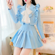 Chic Ruffled Jacket and Pleated Skirt