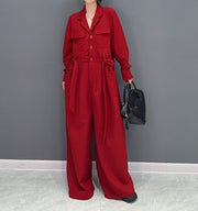 High Quality Loose Wide Leg Long Sleeve Solid Color One Piece Jumpsuit
