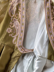 High-quality paisley print patchwork wrap puff sleeve maxi party dress