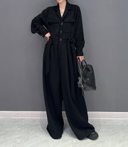 High Quality Loose Wide Leg Long Sleeve Solid Color One Piece Jumpsuit