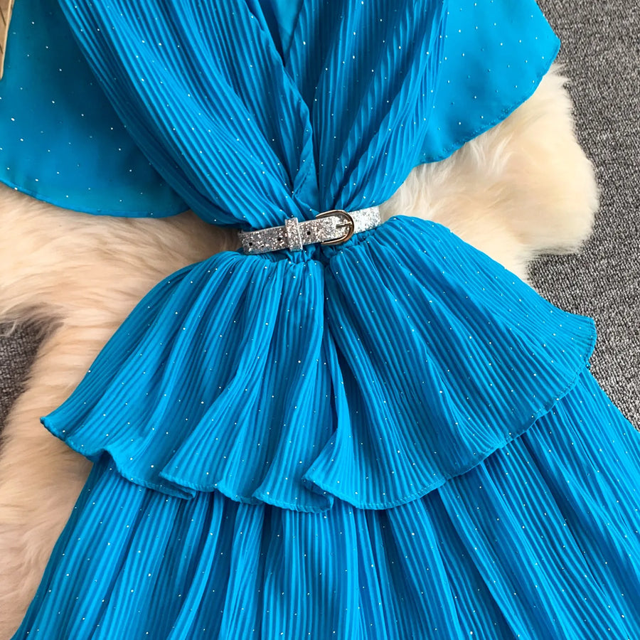 Women Long Dress Cake Dresses A Line Vestidos  Streetwear V Neck Short Sleeve Elegant Party Work Slim Fit Casual Summer