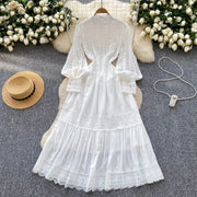 Elegant French vintage style high neck long sleeve evening dress with high quality lace openwork and splicing