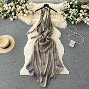 Elegant Floral Ruffles Sleeveless Backless Bodycon High Waist High Quality Dress