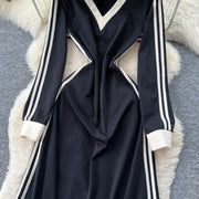 Chic vintage patchwork striped dress Elegant Fairy korean fashion autumn Party women clothing