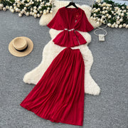 Chic Elegant Three-dimensional Ruched slim chain casual Sexy Evening Fashion fairycore women clothing Two Piece Set