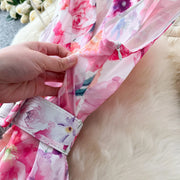 Elegant French vintage style sleeveless dress with high quality floral print