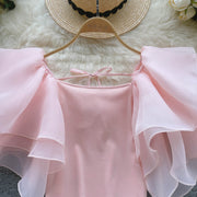 High Quality Mesh Sexy Ruffle Patchwork Tops