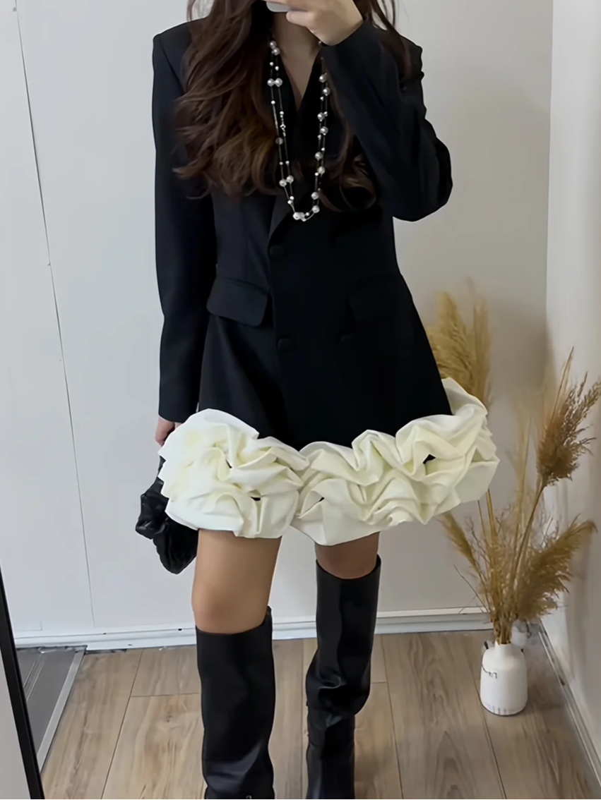High quality high waist long sleeve V neck dress