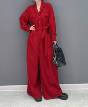 High Quality Loose Wide Leg Long Sleeve Solid Color One Piece Jumpsuit