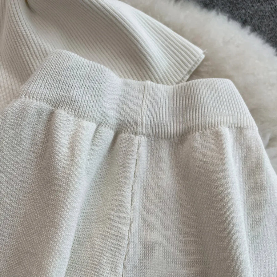 Pant Set Women Two Piece Sets Matching Sets Sleeveless Knitted Slim Fit Tops Wide Leg Long Pants High Elastic Waist Casual