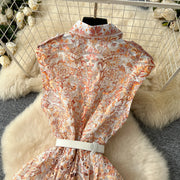 Elegant vintage button-down midi dress with high-quality print