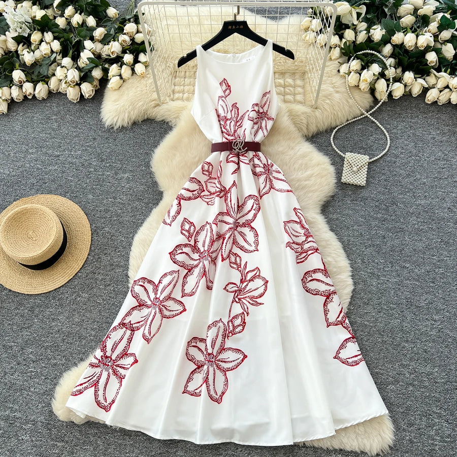 Chic vintage print sleeveless Elegant Fairy spring  Women Sundress women clothing A-line dress