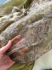 High-quality paisley print patchwork wrap puff sleeve maxi party dress