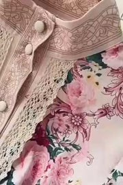 Elegant Lace Spliced Long Printed Dr Women's High Waist Lantern Sleeve Ball Gown Korean Sle Commute Fashion Spring Autumn Ladies