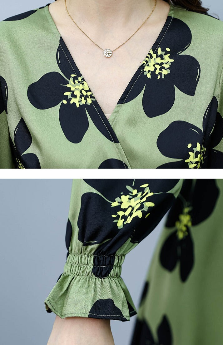 High-quality elegant temperament print long-sleeved dress
