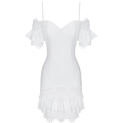 white bodycon bandage dress on spaghetti straps and lace