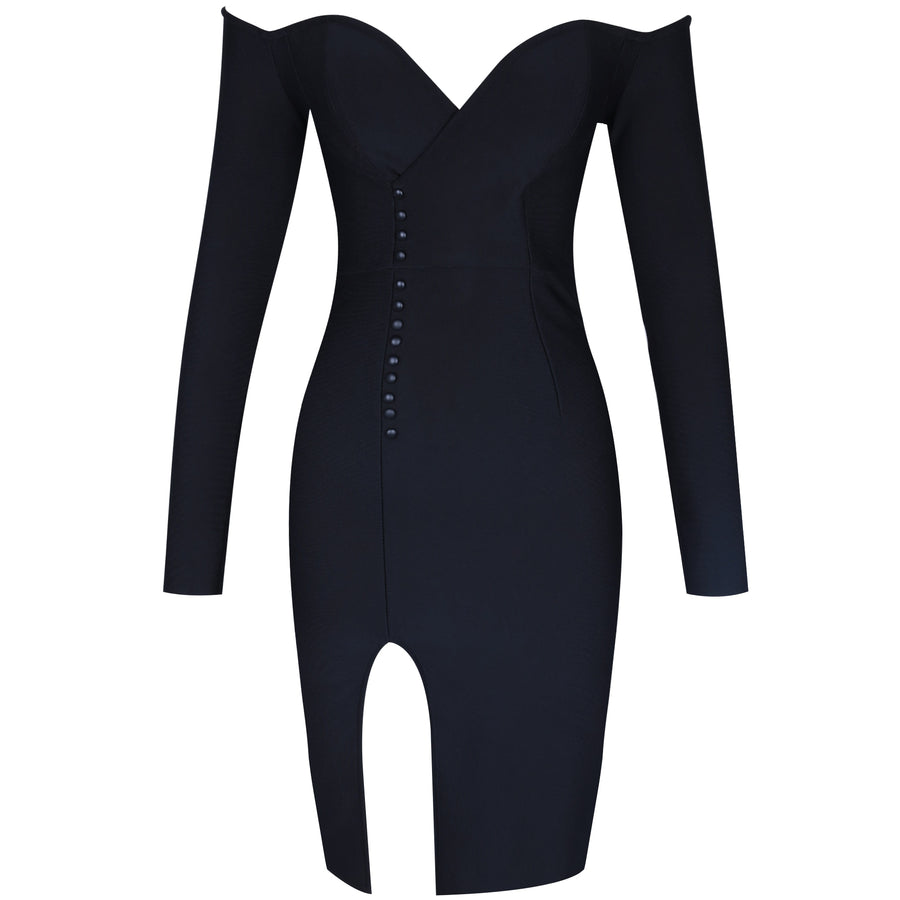 Black Long Sleeve Off Shoulder Bodycon Dress