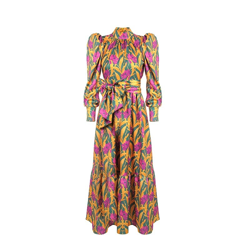 High Quality Floral Long Sleeves Elegant Long Dress
