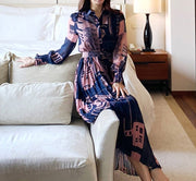 High Quality Ankle-Length Pleated Vintage Print Elegant Maxi Dress