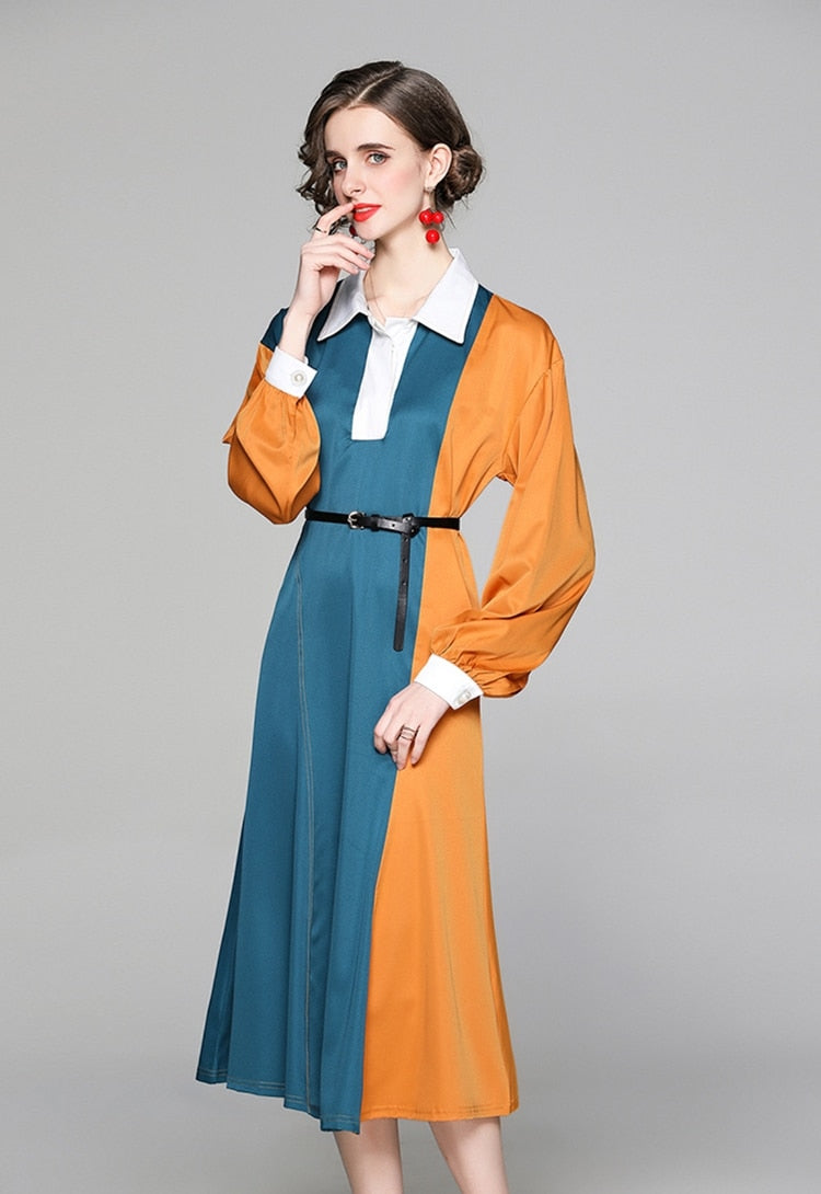 High quality long-sleeved satin dress in various colors