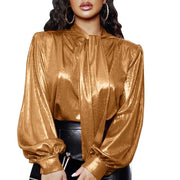 Casual Sleeves Shiny Solid Loose Tunic Blouse
