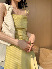 High Quality Square Neck Sleeveless Sexy Elegant Midi Dress