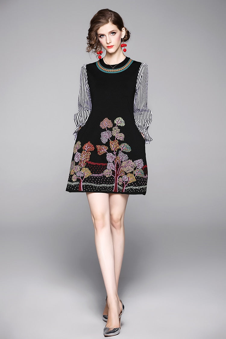 Elegant long sleeve shirt dress with high quality embroidery