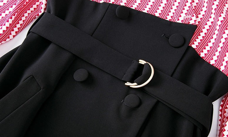 Vintage high quality belted striped long sleeve elegant dress
