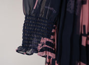 High Quality Ankle-Length Pleated Vintage Print Elegant Maxi Dress