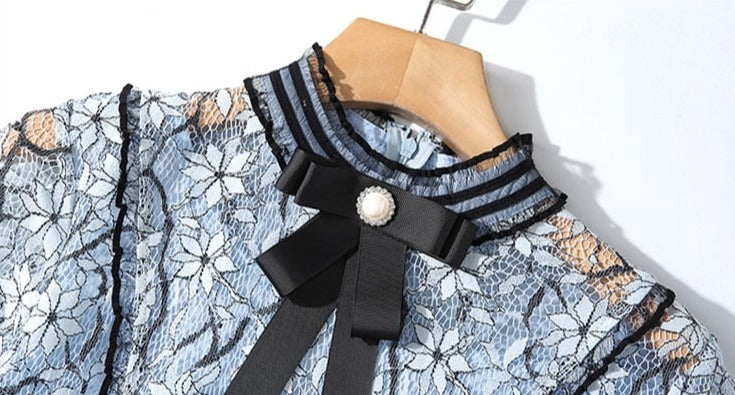 High Quality Vintage Bowknot Sleeves Lace Dress