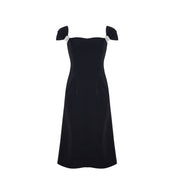 Elegant black midi dress with high quality shoulder detail