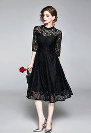 High Quality Red and Black Vintage Designer Elegant Lace Dress