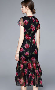 High Quality Vintage Designer V Neck Elegant Floral Dress
