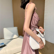 High Quality Square Neck Sleeveless Sexy Elegant Midi Dress