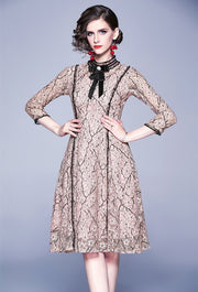 High Quality Vintage Bowknot Sleeves Lace Dress