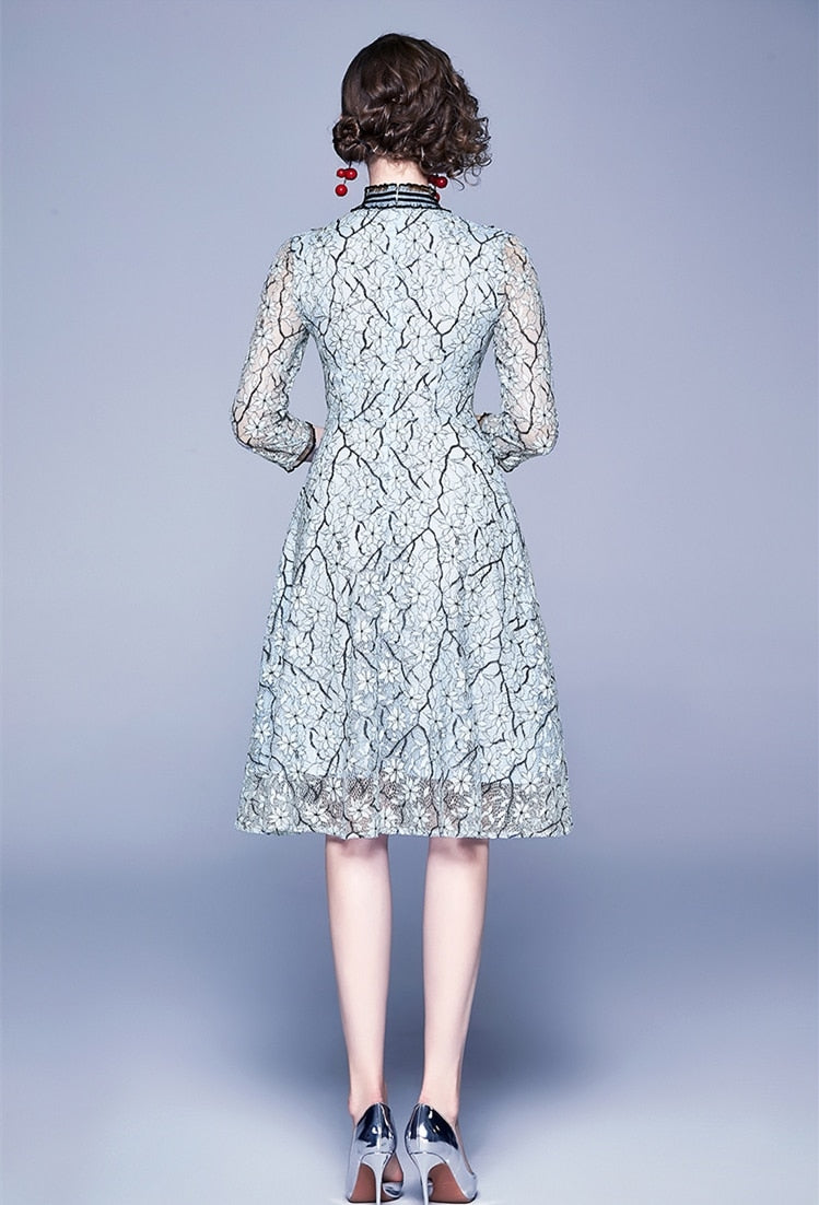 High Quality Vintage Bowknot Sleeves Lace Dress