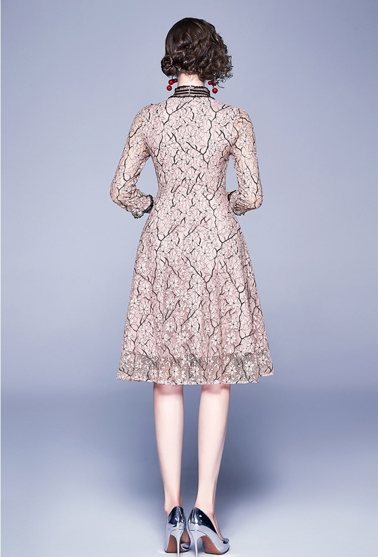 High Quality Vintage Bowknot Sleeves Lace Dress
