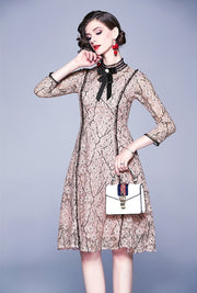 High Quality Vintage Bowknot Sleeves Lace Dress