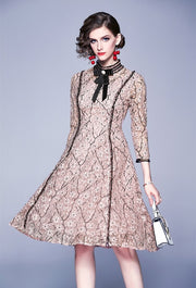 High Quality Vintage Bowknot Sleeves Lace Dress
