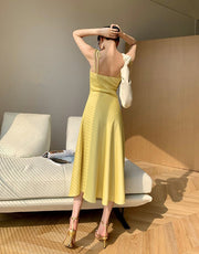 High Quality Square Neck Sleeveless Sexy Elegant Midi Dress