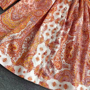 Elegant high-neck print dress with high-quality belt