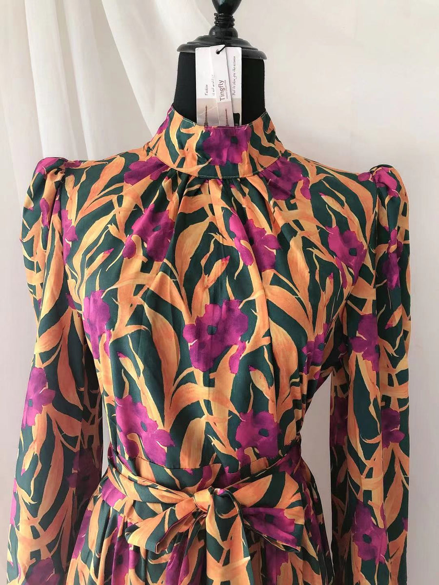 High Quality Floral Long Sleeves Elegant Long Dress